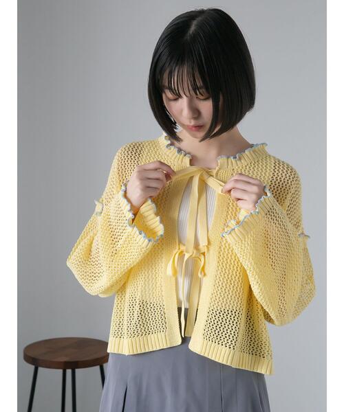 ehka sopo（エヘカソポ）の「メッシュリボンカーディガン（カーディガン/ボレロ・レディース・オフホワイト/イエロー/ミント/サックスブルー・F）」の4枚目の写真