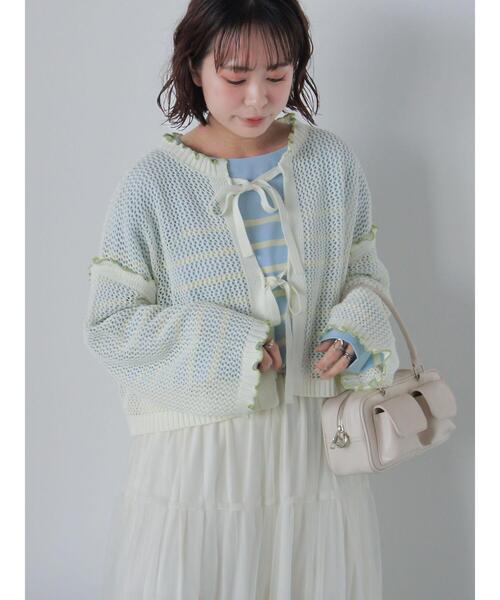 ehka sopo（エヘカソポ）の「メッシュリボンカーディガン（カーディガン/ボレロ・レディース・オフホワイト/イエロー/ミント/サックスブルー・F）」の5枚目の写真