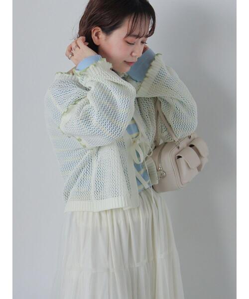ehka sopo（エヘカソポ）の「メッシュリボンカーディガン（カーディガン/ボレロ・レディース・オフホワイト/イエロー/ミント/サックスブルー・F）」の6枚目の写真