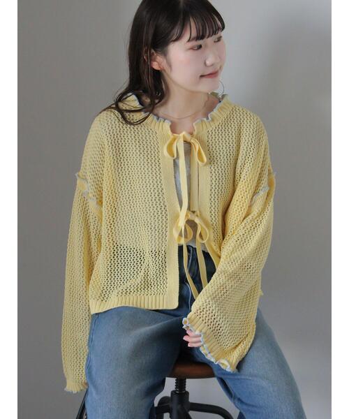 ehka sopo（エヘカソポ）の「メッシュリボンカーディガン（カーディガン/ボレロ・レディース・オフホワイト/イエロー/ミント/サックスブルー・F）」の13枚目の写真