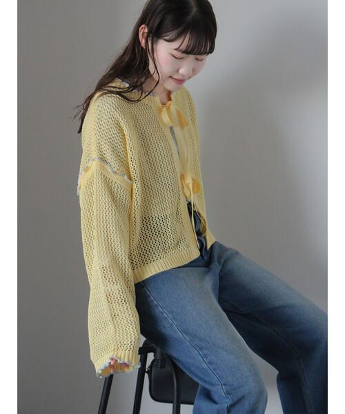 ehka sopo（エヘカソポ）の「メッシュリボンカーディガン（カーディガン/ボレロ・レディース・オフホワイト/イエロー/ミント/サックスブルー・F）」の14枚目の写真