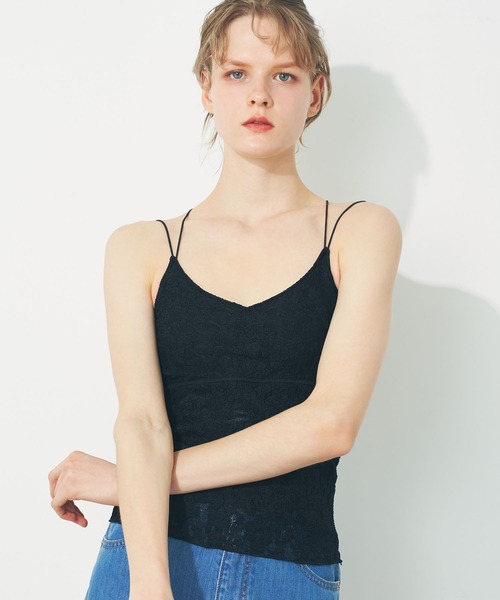 DEICY(デイシー)の「レースクロスストラップブラトップ(キャミソール・レディース・オフホワイト/ブラック・FREE)」の6枚目の写真