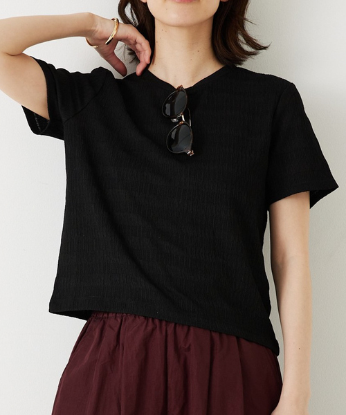 abahouse mavie(アバハウスマヴィ)の「シャーリングボーダー半袖Tシャツ(Tシャツ/カットソー・レディース・セージグリーン/ブラック/ブラウン/ホワイト・フリー)」の3枚目の写真
