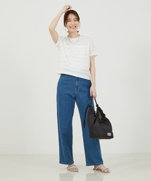 abahouse mavie(アバハウスマヴィ)の「シャーリングボーダー半袖Tシャツ(Tシャツ/カットソー・レディース・セージグリーン/ブラック/ブラウン/ホワイト・フリー)」の6枚目の写真