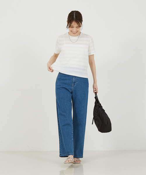 abahouse mavie(アバハウスマヴィ)の「シャーリングボーダー半袖Tシャツ(Tシャツ/カットソー・レディース・セージグリーン/ブラック/ブラウン/ホワイト・フリー)」の7枚目の写真