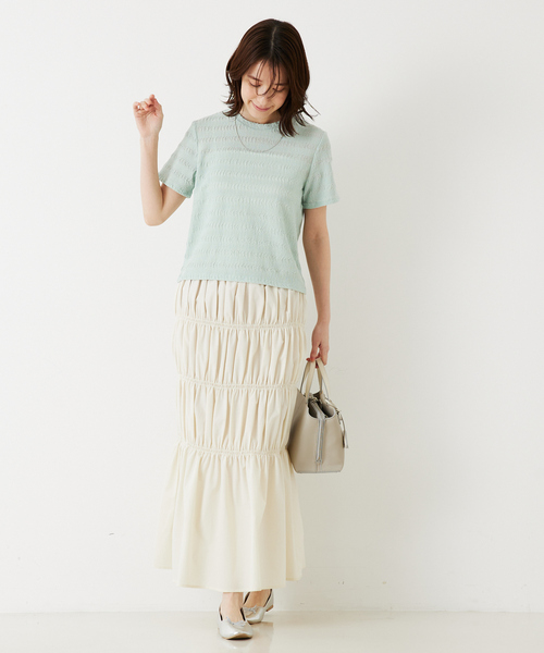 abahouse mavie(アバハウスマヴィ)の「シャーリングボーダー半袖Tシャツ(Tシャツ/カットソー・レディース・セージグリーン/ブラック/ブラウン/ホワイト・フリー)」の12枚目の写真