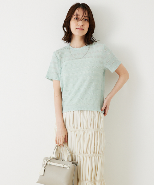 abahouse mavie(アバハウスマヴィ)の「シャーリングボーダー半袖Tシャツ(Tシャツ/カットソー・レディース・セージグリーン/ブラック/ブラウン/ホワイト・フリー)」の14枚目の写真