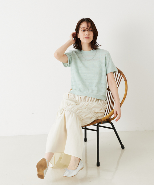 abahouse mavie(アバハウスマヴィ)の「シャーリングボーダー半袖Tシャツ(Tシャツ/カットソー・レディース・セージグリーン/ブラック/ブラウン/ホワイト・フリー)」の15枚目の写真