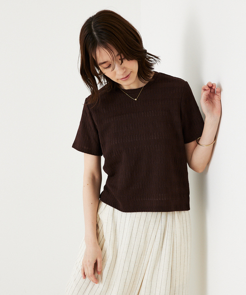 abahouse mavie(アバハウスマヴィ)の「シャーリングボーダー半袖Tシャツ(Tシャツ/カットソー・レディース・セージグリーン/ブラック/ブラウン/ホワイト・フリー)」の20枚目の写真
