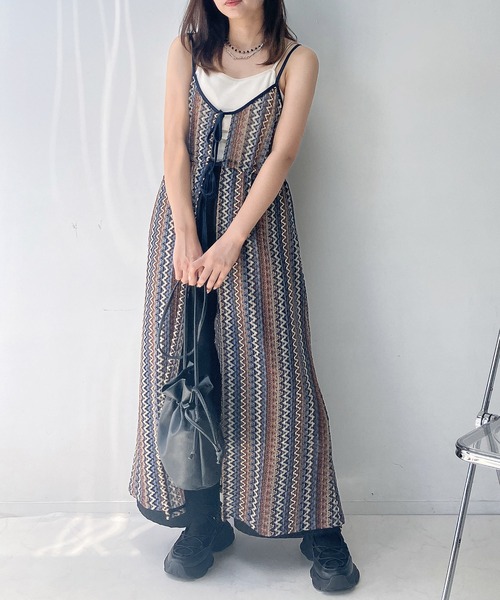 AS KNOW AS plus(アズノゥアズプラス)の「●アソートデザイン リボンキャミワンピース(ワンピース・レディース・ホワイト×ブラック/アイボリー系/ブラック系/ネイビー系/ブルー系・FREE)」の5枚目の写真