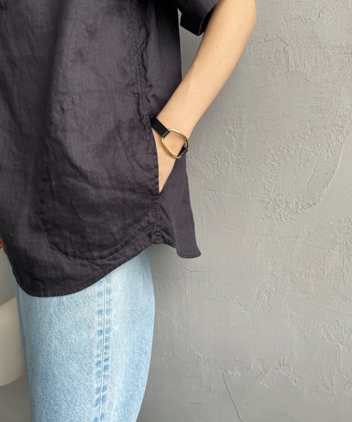 DANTON（ダントン）の「[DANTON/ダントン] ラウンドカラー プルオーバーリネンシャツ（シャツ/ブラウス・レディース・ライトベージュ/サックスブルー/チャコールグレー・38/40/42）」の4枚目の写真