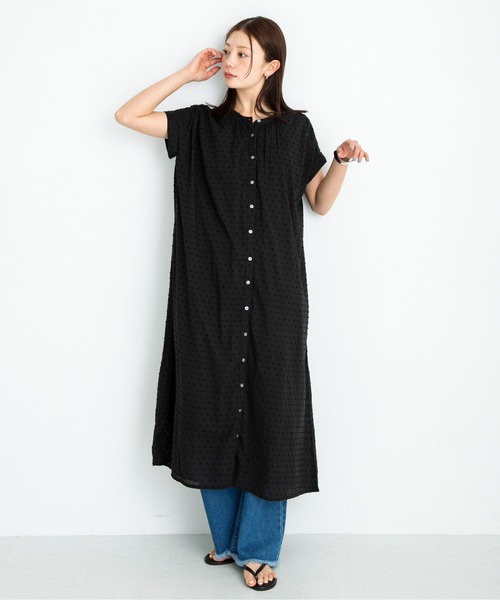 URBAN RESEARCH Sonny Label（アーバンリサーチサニーレーベル）の「コットンストライプドビーギャザーワンピース（ワンピース・レディース・ブラック/グリーン系その他/チャコールグレー・FREE）」の8枚目の写真