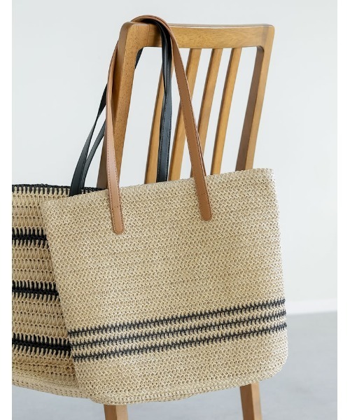 Re:EDIT（リエディ）の「ペーパーラインデザイントートバッグ（かごバッグ・レディース・キャメル/ブラック・FREE）」の5枚目の写真