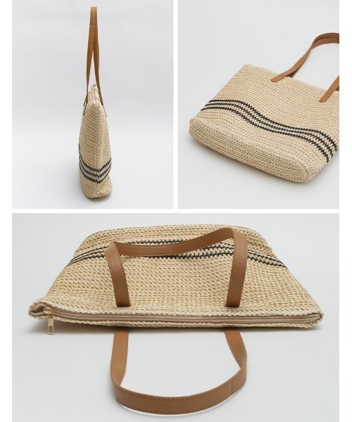 Re:EDIT（リエディ）の「ペーパーラインデザイントートバッグ（かごバッグ・レディース・キャメル/ブラック・FREE）」の8枚目の写真