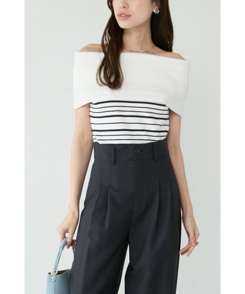 M.deux（エムドゥ）の「ワイドオフショルサマーニット（ニット/セーター・レディース・ブラック/グレイッシュベージュ/オフホワイト/その他1・MEDIUM）」の6枚目の写真