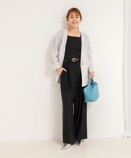NOLLEY’S(ノーリーズ)の「メッシュノーカラーVネックジャケット(ノーカラージャケット・レディース・ライトグレー/チャコールグレー・38)」の5枚目の写真