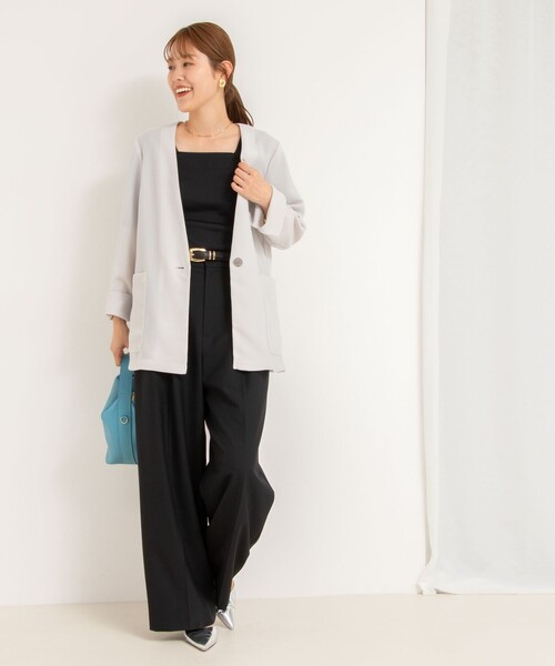 NOLLEY’S(ノーリーズ)の「メッシュノーカラーVネックジャケット(ノーカラージャケット・レディース・ライトグレー/チャコールグレー・38)」の6枚目の写真