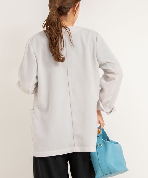 美品★BALLSEY★ノーカラージャケット★ストレッチ★Vネック★日本製 楽天市場】＜Peストレッチツイルセットアップ＞ ノーカラー