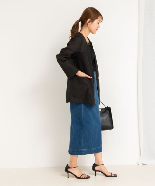 NOLLEY’S(ノーリーズ)の「メッシュノーカラーVネックジャケット(ノーカラージャケット・レディース・ライトグレー/チャコールグレー・38)」の11枚目の写真
