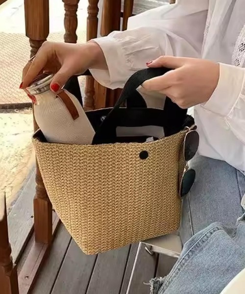 VIBGYOR(ヴィブジョー)の「FReePLACe/合成皮革 かご トートバッグ X12491(トートバッグ・レディース・ブラック/ホワイト・FREE)」の3枚目の写真