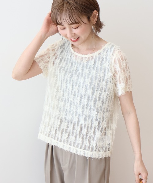 AMERICAN HOLIC(アメリカンホリック)の「チュールフリンジシアーTシャツ(Tシャツ/カットソー・レディース・アイボリー/ブラック/ライトブルー・M/L)」の2枚目の写真