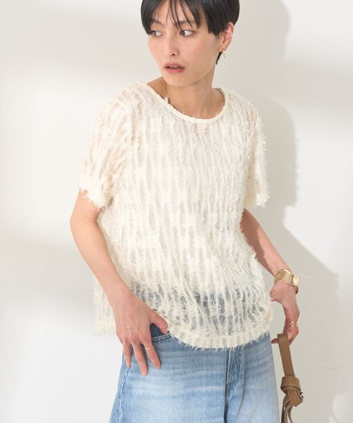 AMERICAN HOLIC(アメリカンホリック)の「チュールフリンジシアーTシャツ(Tシャツ/カットソー・レディース・アイボリー/ブラック/ライトブルー・M/L)」の11枚目の写真