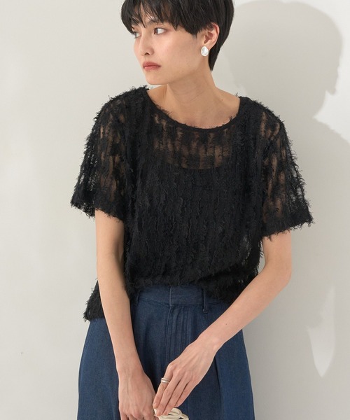 AMERICAN HOLIC(アメリカンホリック)の「チュールフリンジシアーTシャツ(Tシャツ/カットソー・レディース・アイボリー/ブラック/ライトブルー・M/L)」の16枚目の写真