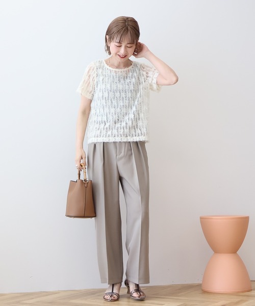 AMERICAN HOLIC(アメリカンホリック)の「チュールフリンジシアーTシャツ(Tシャツ/カットソー・レディース・アイボリー/ブラック/ライトブルー・M/L)」の6枚目の写真