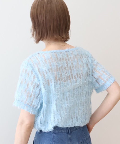 AMERICAN HOLIC(アメリカンホリック)の「チュールフリンジシアーTシャツ(Tシャツ/カットソー・レディース・アイボリー/ブラック/ライトブルー・M/L)」の4枚目の写真