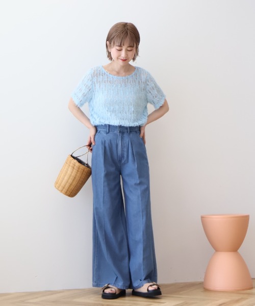 AMERICAN HOLIC(アメリカンホリック)の「チュールフリンジシアーTシャツ(Tシャツ/カットソー・レディース・アイボリー/ブラック/ライトブルー・M/L)」の5枚目の写真