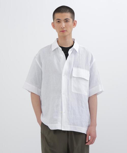 MARGARET HOWELL(マーガレットハウエル)の「SHIRTING LINEN SHIRT(シャツ/ブラウス・メンズ・ブラウン/ホワイト・LARGE/SMALL/MEDIUM)」の1枚目の写真