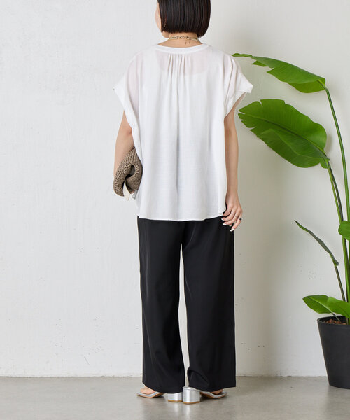 ブラウス シャツ 「美ラクシャツ」リネンライク袖タックシャツ レディース Jena espace merveilleux｜【美ラクシャツ】リネンライク袖