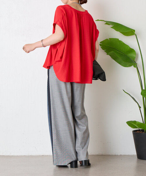 セール】【美ラクシャツ】リネンライク袖タックシャツ（シャツ