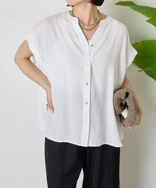 Jena espace merveilleux(ジェナ エスパスメルヴェイユ)の「【美ラクシャツ】リネンライク袖タックシャツ(シャツ/ブラウス・レディース・レッド/ネイビー/オフホワイト・FREE)」の2枚目の写真