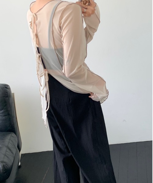 Eclat one】シアー レースアップ風 カットソー（Tシャツ