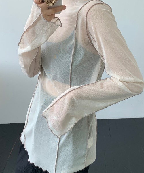 「Eclat one」シアー レースアップ風 カットソー レディース Eclat one】シアー レースアップ風 カットソー（Tシャツ