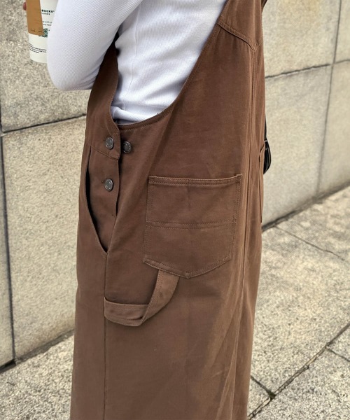 ISOOK（アイスー）の「コットンロングジャンパースカート（chiica original）/ ジャンスカ サロペットスカート ロングスカート ワンピース（ジャンパースカート・レディース・ベージュ/ブラック/ブラウン・FREE）」の10枚目の写真