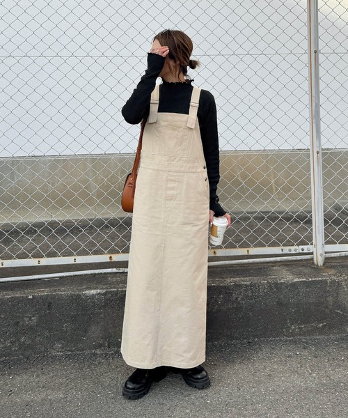 ISOOK（アイスー）の「コットンロングジャンパースカート（chiica original）/ ジャンスカ サロペットスカート ロングスカート ワンピース（ジャンパースカート・レディース・ベージュ/ブラック/ブラウン・FREE）」の12枚目の写真