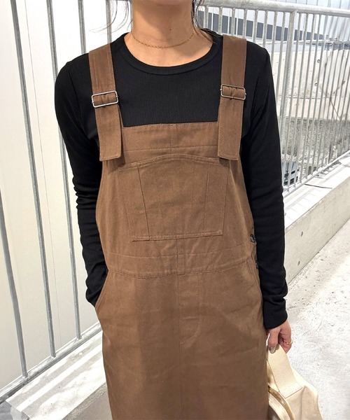 ISOOK（アイスー）の「コットンロングジャンパースカート（chiica original）/ ジャンスカ サロペットスカート ロングスカート ワンピース（ジャンパースカート・レディース・ベージュ/ブラック/ブラウン・FREE）」の16枚目の写真