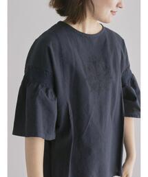 綿麻モチーフ刺繍ブラウス