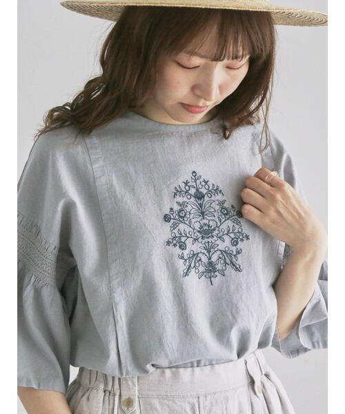 TSUHARU by Samansa Mos2(ツハルバイサマンサモスモス)の「綿麻モチーフ刺繍ブラウス(シャツ/ブラウス・レディース・ネイビー/サックスブルー・F)」の3枚目の写真