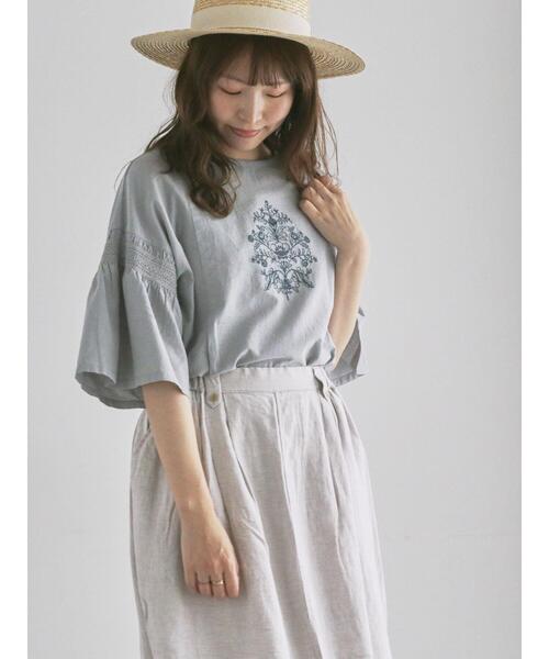 TSUHARU by Samansa Mos2(ツハルバイサマンサモスモス)の「綿麻モチーフ刺繍ブラウス(シャツ/ブラウス・レディース・ネイビー/サックスブルー・F)」の6枚目の写真