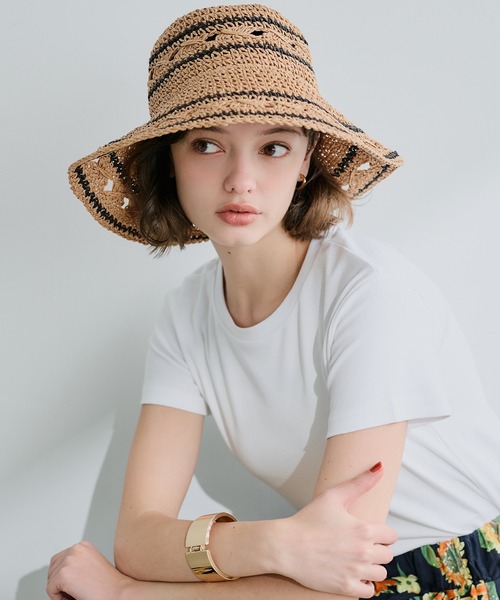 goa ゴア　ペーパーハット　新品未使用 pur chouchou/クロシェ編み ボーダー 麦わら ペーパーハット