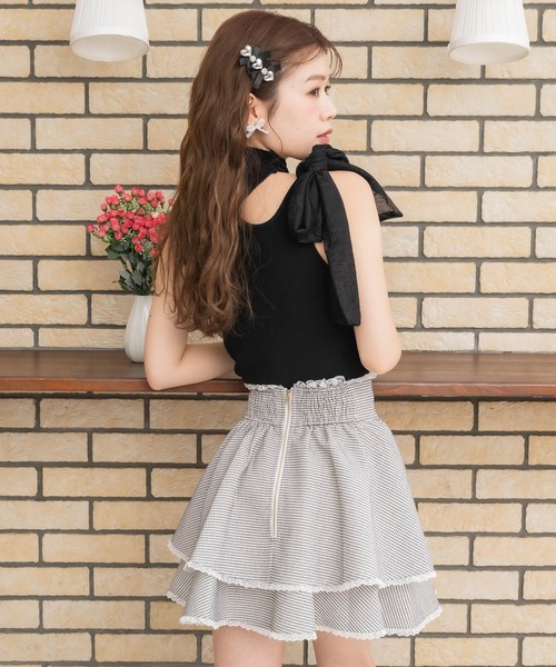 couture BY ROJITA(クチュールバイロジータ)の「チェーンバックルWフレアスカート(スカート・レディース・グリーン/ホワイト/ブラック/グレー/ホワイト系その他・FREE)」の9枚目の写真