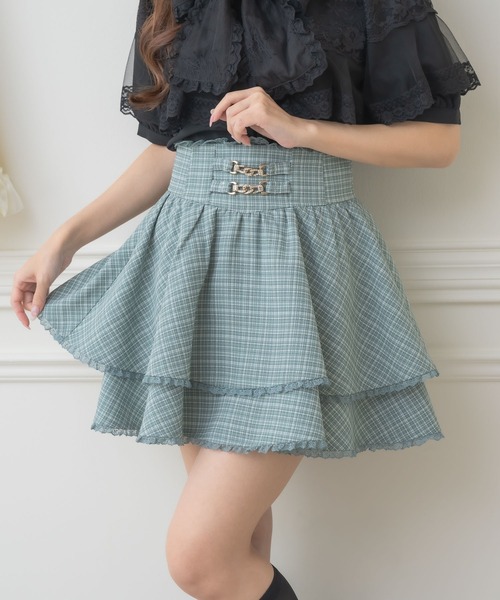 couture BY ROJITA(クチュールバイロジータ)の「チェーンバックルWフレアスカート(スカート・レディース・グリーン/ホワイト/ブラック/グレー/ホワイト系その他・FREE)」の18枚目の写真