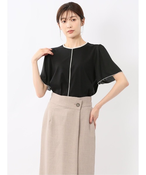 m.f.editorial(エムエフエディトリアル)の「【接触冷感 UVカット】m.f.エディトリアル レディース 綿スムス クルーネック 袖シフォン Tシャツ(Tシャツ/カットソー・レディース・ブラック/ホワイト/ライトグレー・LARGE/MEDIUM)」の2枚目の写真