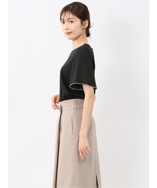 m.f.editorial(エムエフエディトリアル)の「【接触冷感 UVカット】m.f.エディトリアル レディース 綿スムス クルーネック 袖シフォン Tシャツ(Tシャツ/カットソー・レディース・ブラック/ホワイト/ライトグレー・LARGE/MEDIUM)」の6枚目の写真