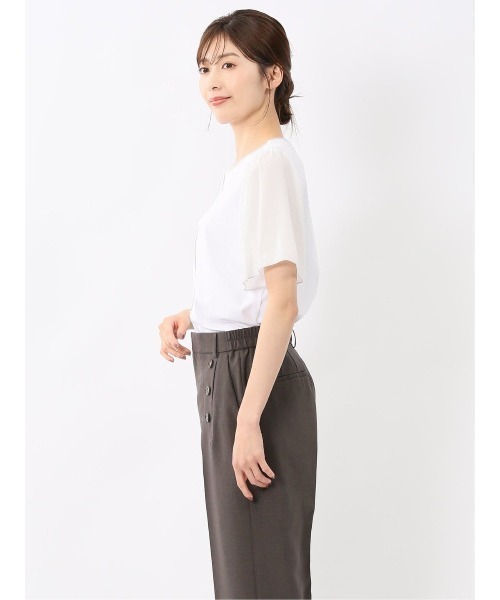 m.f.editorial(エムエフエディトリアル)の「【接触冷感 UVカット】m.f.エディトリアル レディース 綿スムス クルーネック 袖シフォン Tシャツ(Tシャツ/カットソー・レディース・ブラック/ホワイト/ライトグレー・LARGE/MEDIUM)」の17枚目の写真