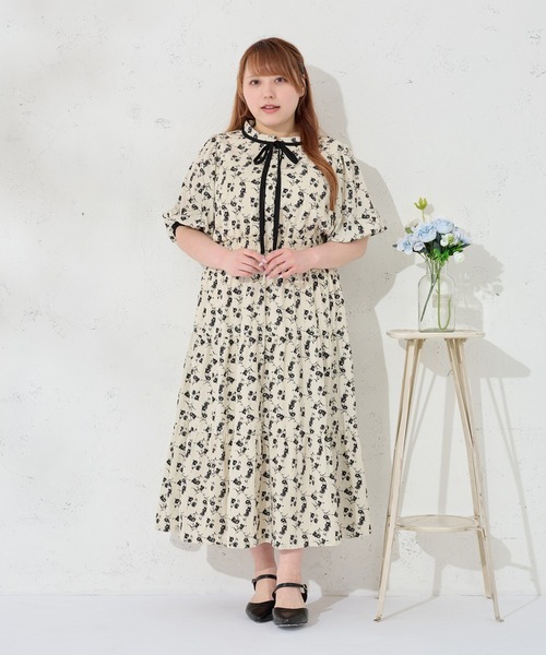 Louiosy(ルオシー)の「【大きいサイズ】配色リボン付きティアード半袖ワンピース(ワンピース・レディース・ブラック系その他/グリーン系その他/ブルー系その他・3L/X-LARGE/4L)」の18枚目の写真