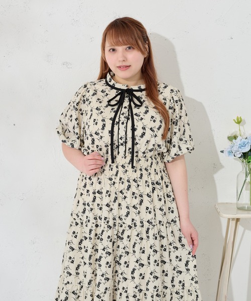 Louiosy(ルオシー)の「【大きいサイズ】配色リボン付きティアード半袖ワンピース(ワンピース・レディース・ブラック系その他/グリーン系その他/ブルー系その他・3L/X-LARGE/4L)」の20枚目の写真